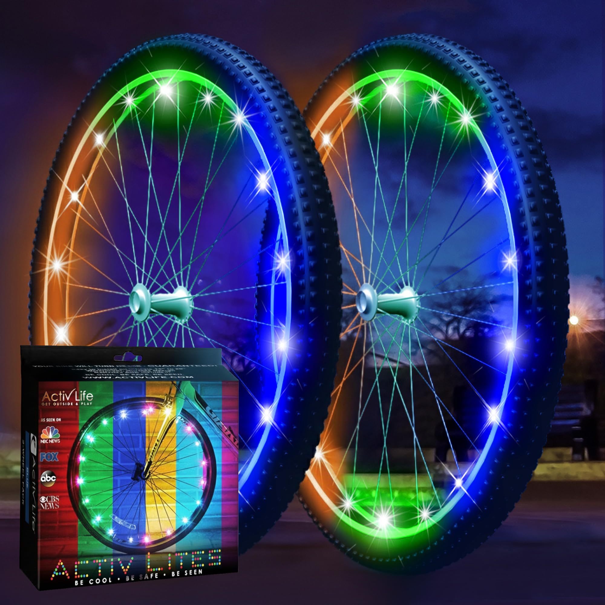 Activ Life 2-Tire Pack LED Bike Wheel Lights with Batteries Included, Get 100% Brighter and Visible from All Angles for Ultimate Safety and Style