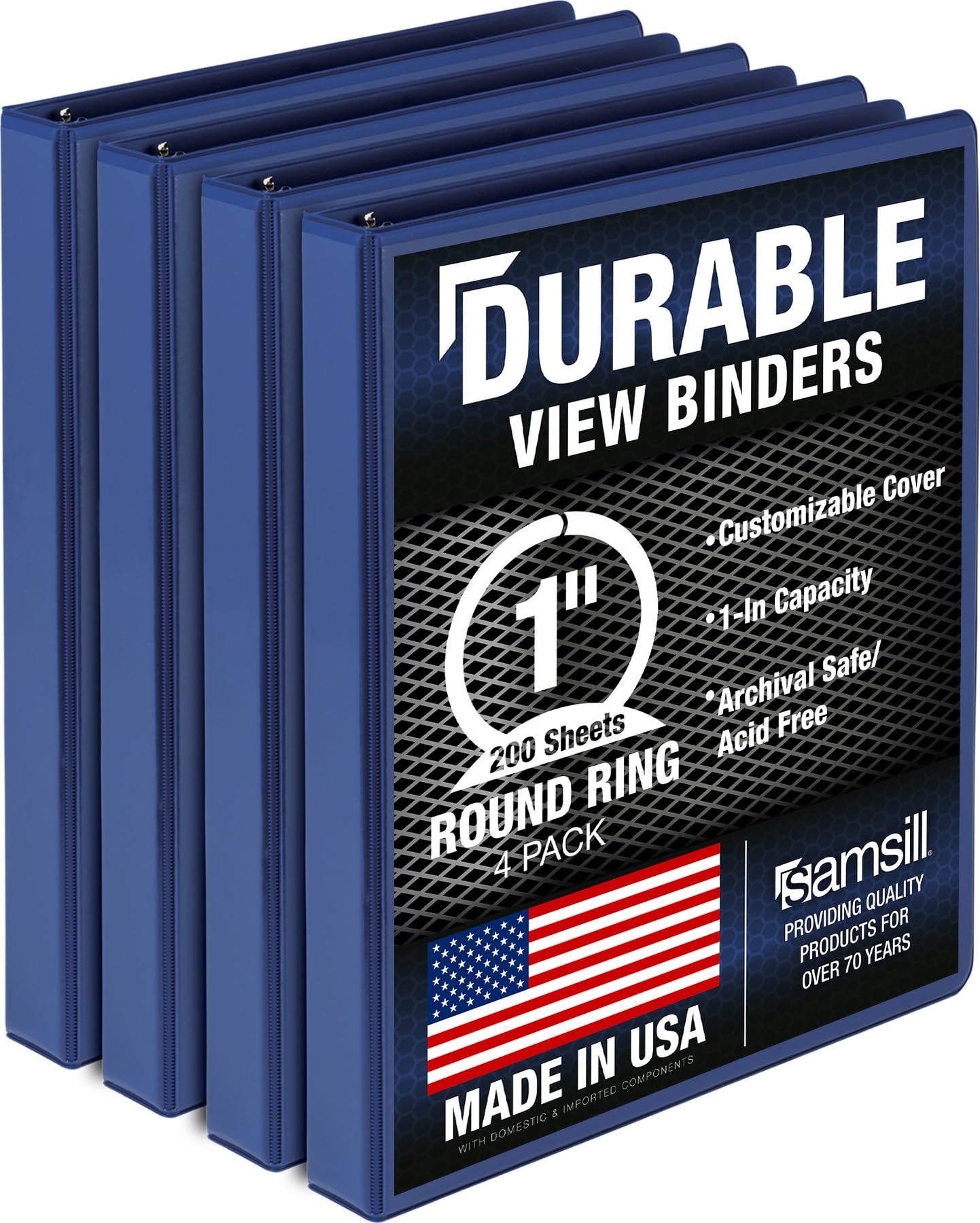 Samsill Durable Lot de 4 classeurs à 3 anneaux bleus de 2,5 cm