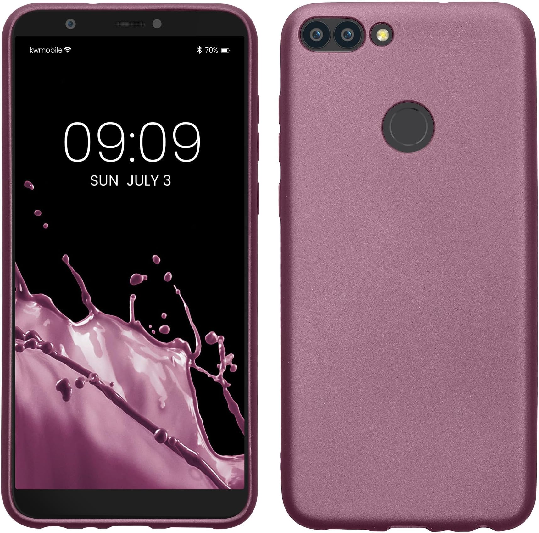 kwmobile Case Compatible with Huawei Enjoy 7S / P Smart (2017) Case - Soft Slim Metallic TPU Silicone Cover - Metallic Lavender