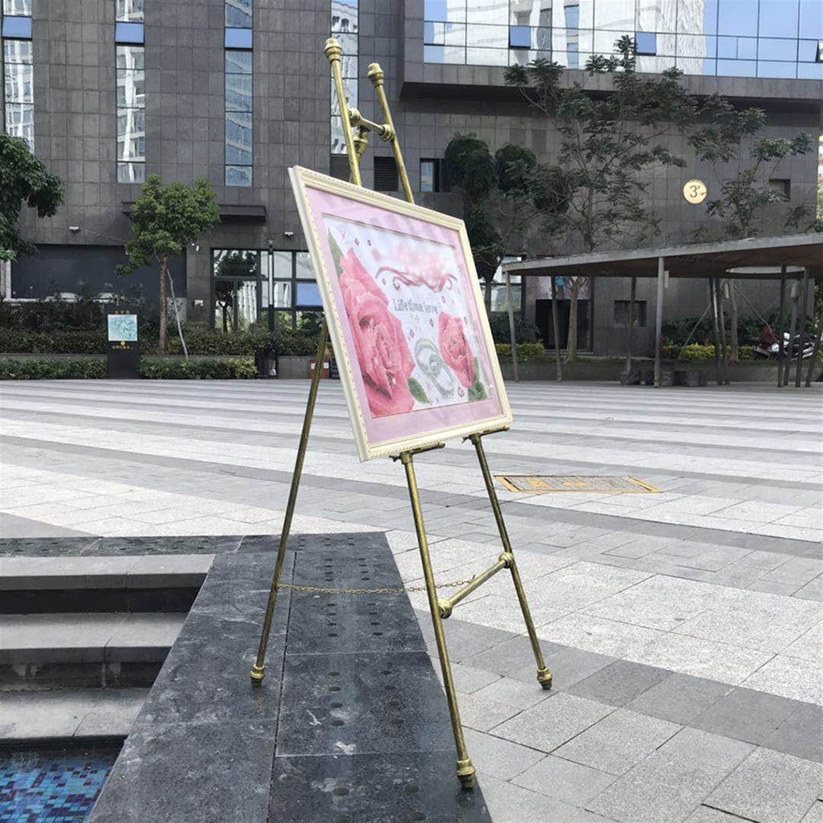 statyw Stojak powitalny na wesele, sztaluga olejna do wnętrz z kutego żelaza Stojak podłogowy Stojak na plakat fotograficzny, Regulacja kąta i wysokości (czerwona miedź 120 cm)