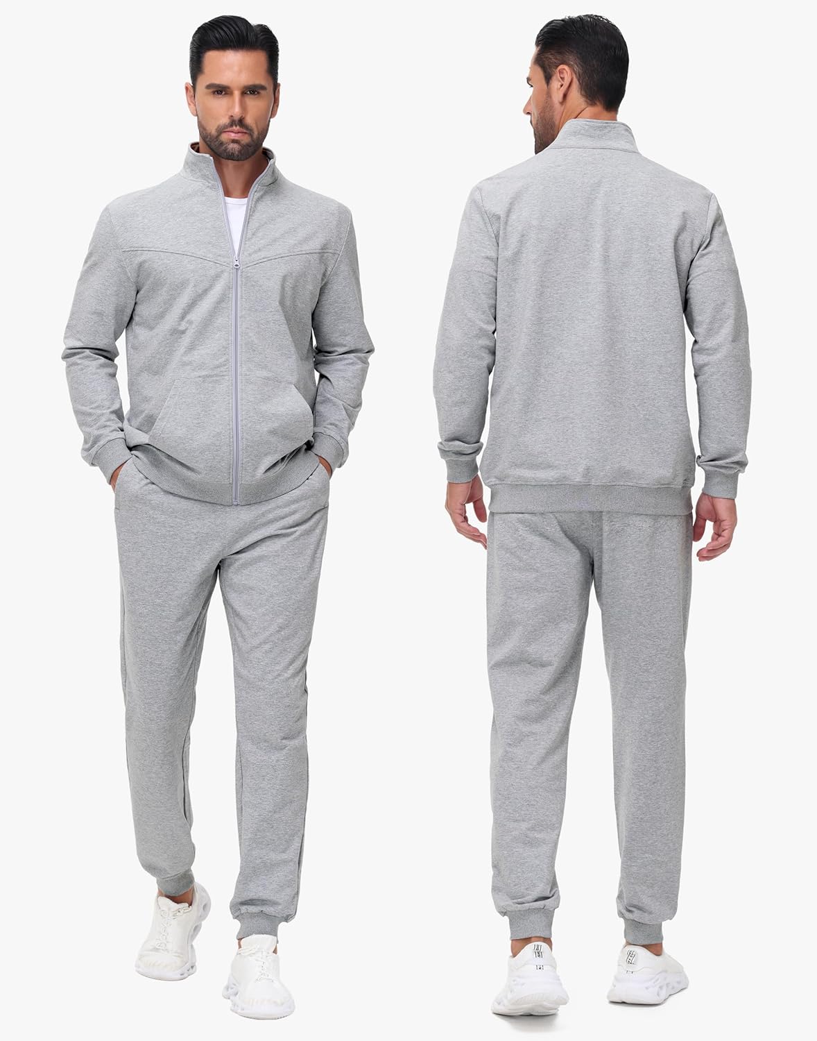 JWM Men's Cotton Sweatsuit Set - Full Zip Hoodie & Jogger Pants Soft Casual Loungewear Gym Travel Outfit with Zipper Pockets - Image 5