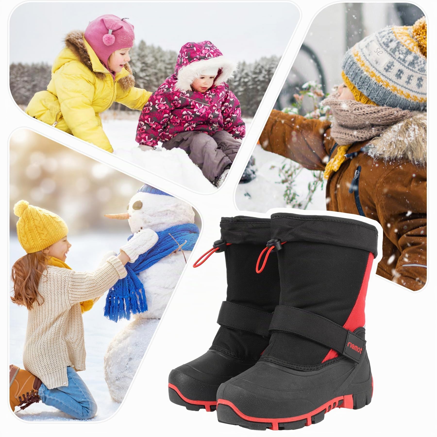 riemot Botas Nieve Niños Niña, Antideslizantes Unisex Niño Descansos Nieve, Cálidas e Impermeables Botas Invierno Niño