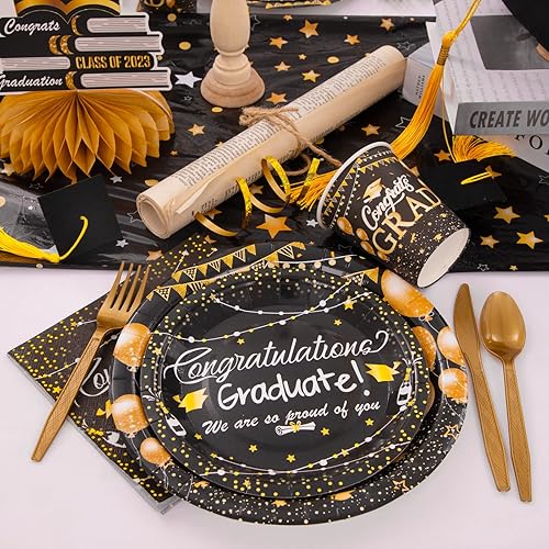 Miniatura 3 de Supernal Juego de vajilla de papel de graduación de 270 piezas con globos, platos de graduación y servilletas, decoraciones de fiesta de graduación