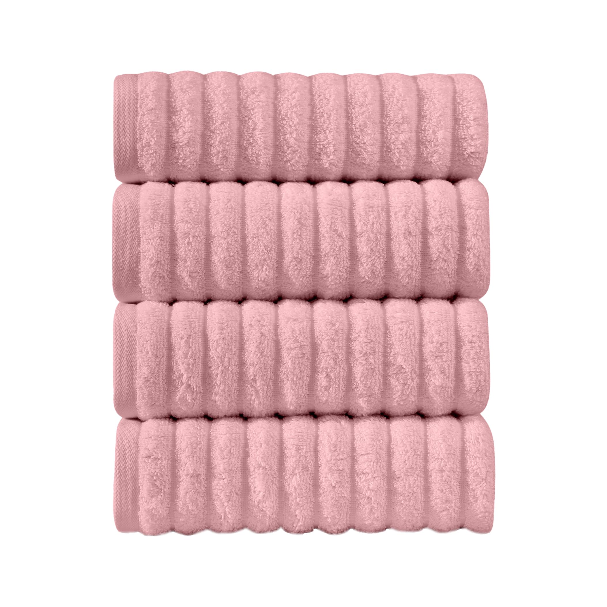 Elegant Comfort Luxury 100% Turkish Cotton Corduroy Ribbed 4 Pack Hand Towel Set 16 x 28 Inch - Absorbent, Super Soft, Quick Dry, Premium Towels for Bathroom, Gym, Spa and Hotel Use, Dusty Rose