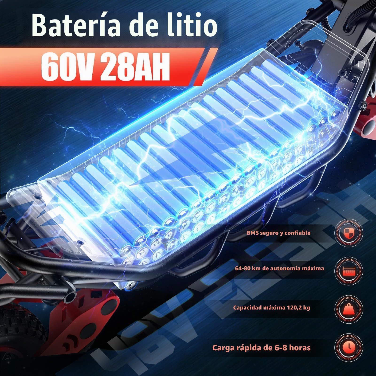 HWWH P10 Patinete Eléctrico Doble Motor | Batería Litio 60V 28Ah, Autonomía 70-80km, Carga máxima 150kg, Ruedas inflables 12", Frenos hidráulicos dobles