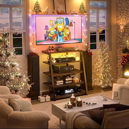 Vista 20 de Armocity Soporte multimedia AV de 4 niveles con regletas de alimentación, soporte estéreo con luces LED, torre de audio en rack con estantes