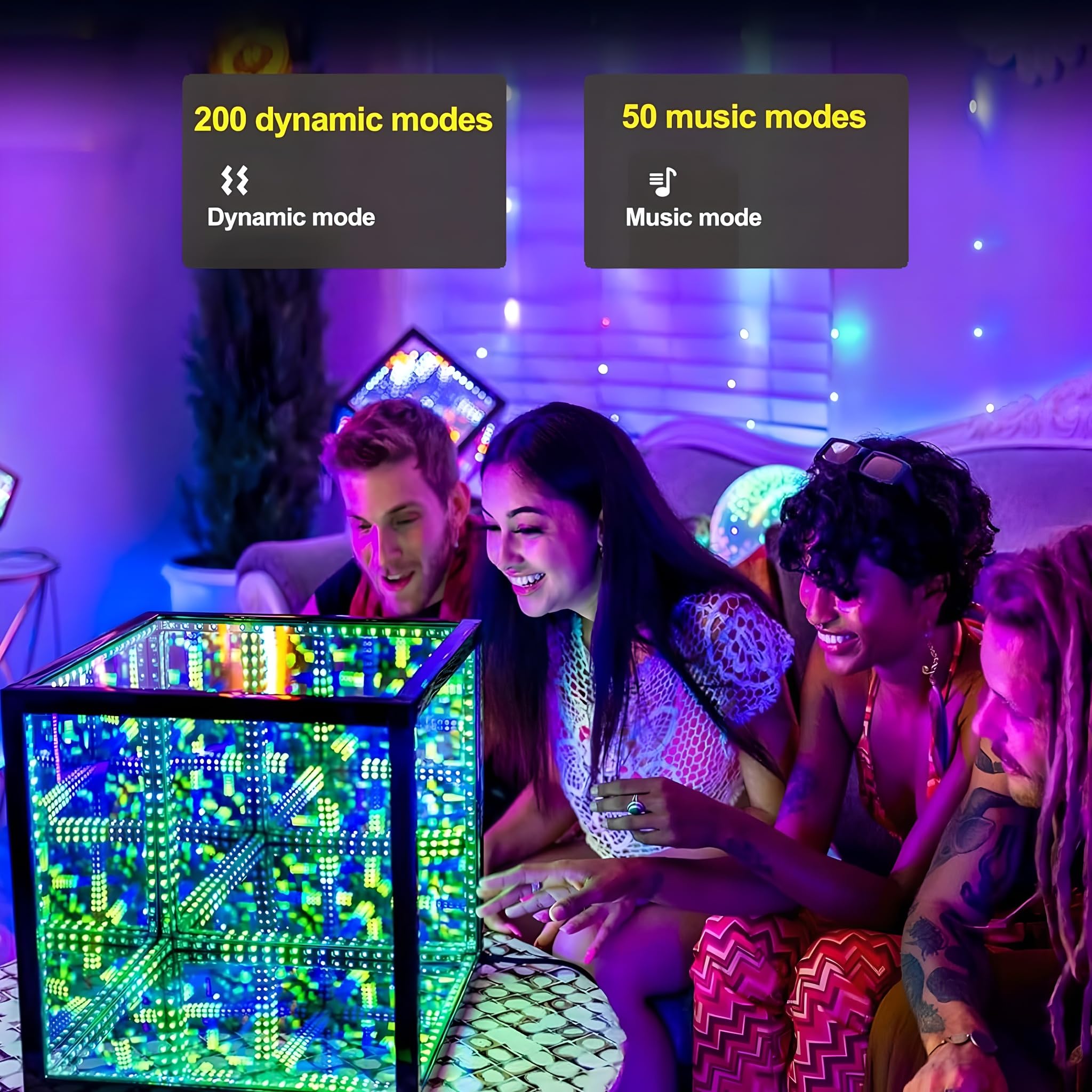 Infinity Mirror Tunnel Light, Rgb Cool Cosmic Cube Lampa Z 200 Trybami Dynamicznymi I 50 Trybami Muzycznymi Lampa O Efekcie 3D Z Zasilaną Przez Usb Lamp 10*10*10CM APP + Remote Control + Voice Pickup