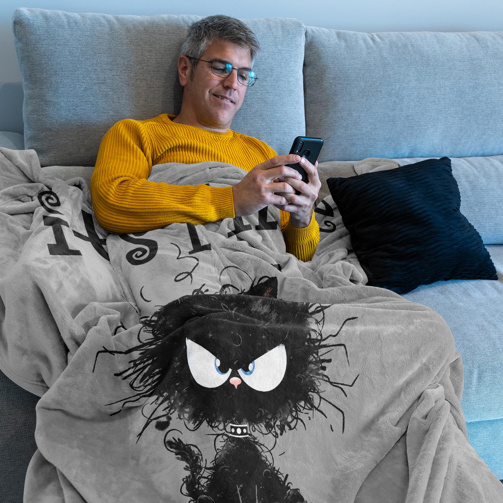It's Fine I'm Fine Everything is Fine, regalo di Natale per gli amanti dei gatti per donne/uomini, divertente coperta regalo per donne, carino regalo a tema gatto nero, morbida coperta calda per