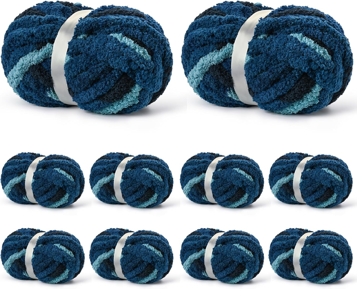 10 Pack Jumbo Chunky Yarn for Hand Knitting, Fluffy Variegated Chunky Chenille Yarn for Crocheting, 240yds/70.5oz Super Bulky Soft Crochet Baby Blanket Yarn(Tie Dye Blue)