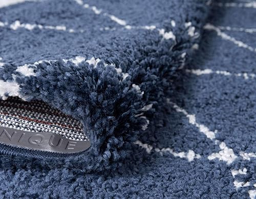 Miniatura 6 de Unique Loom Rabat Shag Collection - Alfombra de área enrejado (7 pies 10 pulgadas x 10 pies, rectangular, azul marinomarfil)