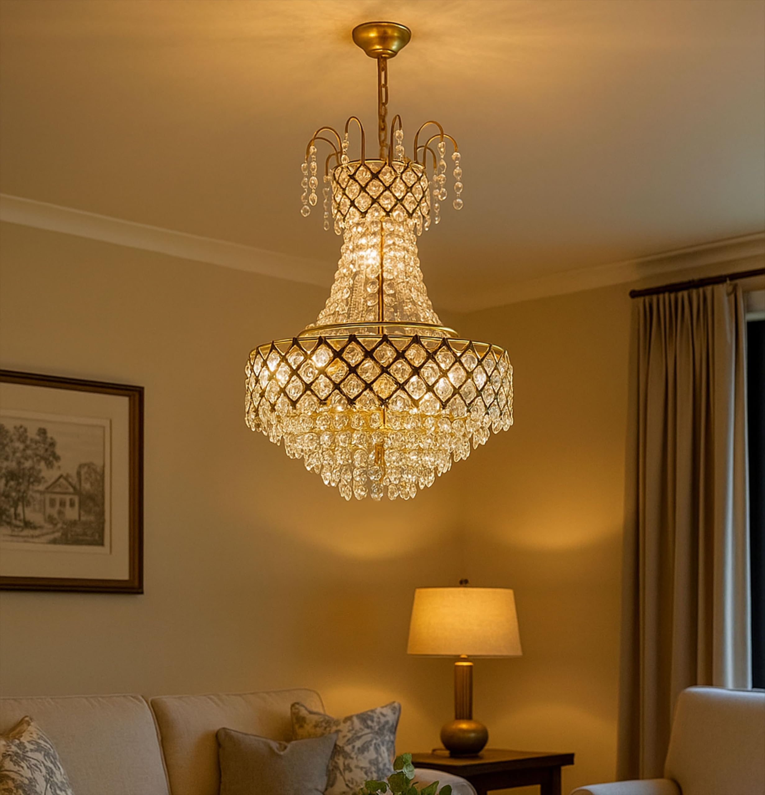 Decorativehut Crystal Chandelier for Decoration | Jhumar for Home and Office Decoration | Jhoomer for Living Room | Celing Chandelier | Golden (Bulbs Included)-image-47