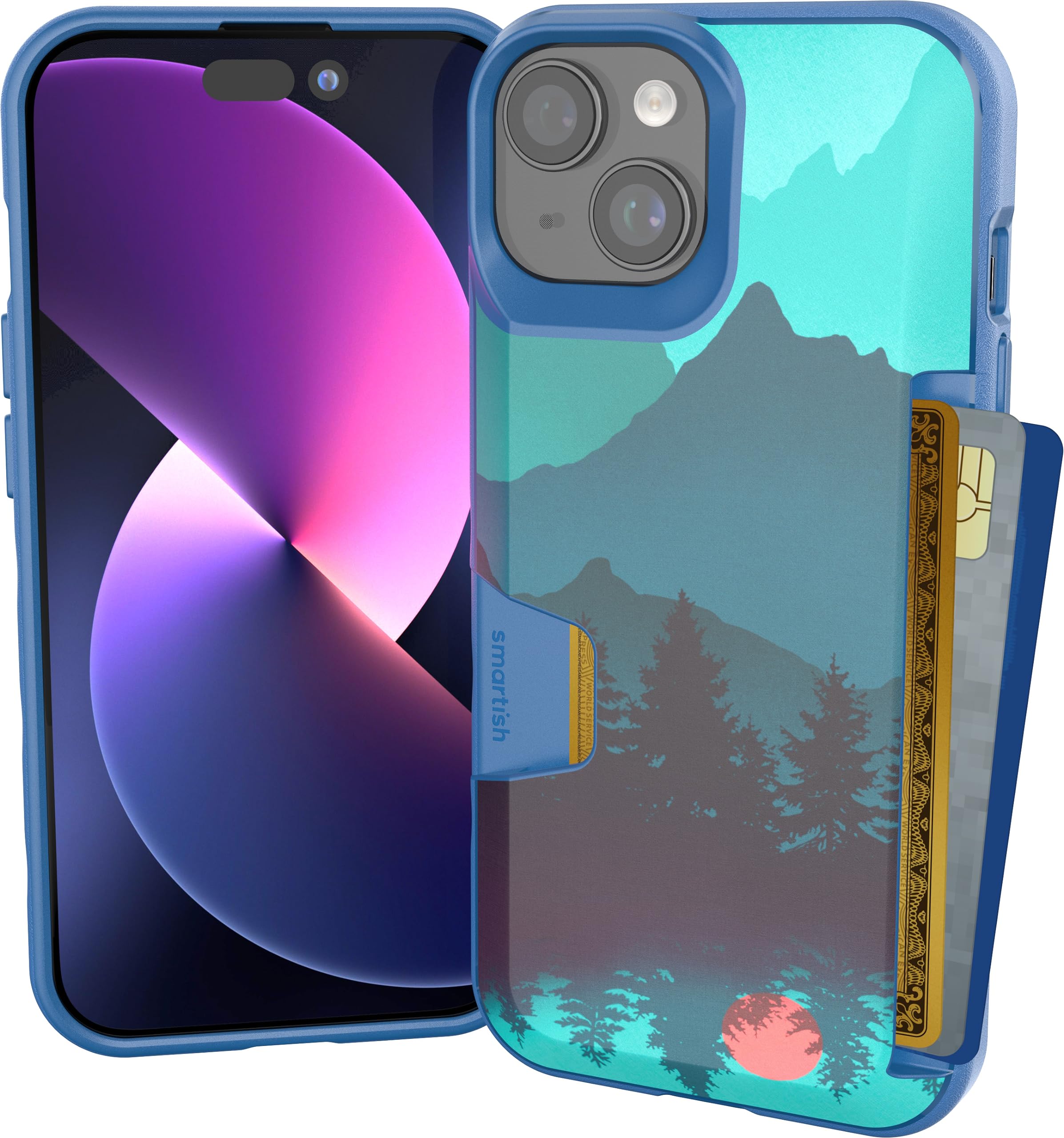 Smartish iPhone 15 Wallet Case - Wallet Slayer Vol. 1 [Slim + Protective] Credit Card Holder - Drop Tested Hidden Card Slot Cover Compatible with Apple iPhone 15 - Moving Mountains