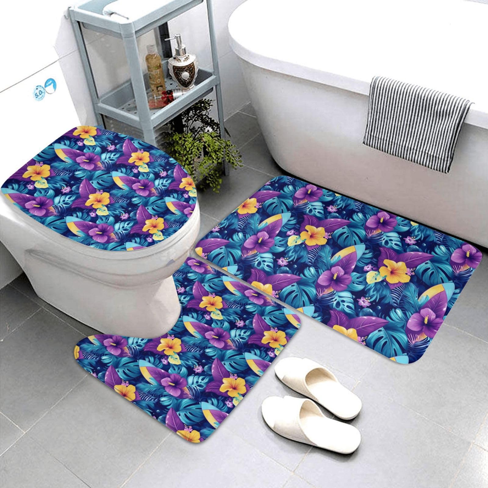 Tapis de salle de bain doux lavable lot de 3 tapis baignoire