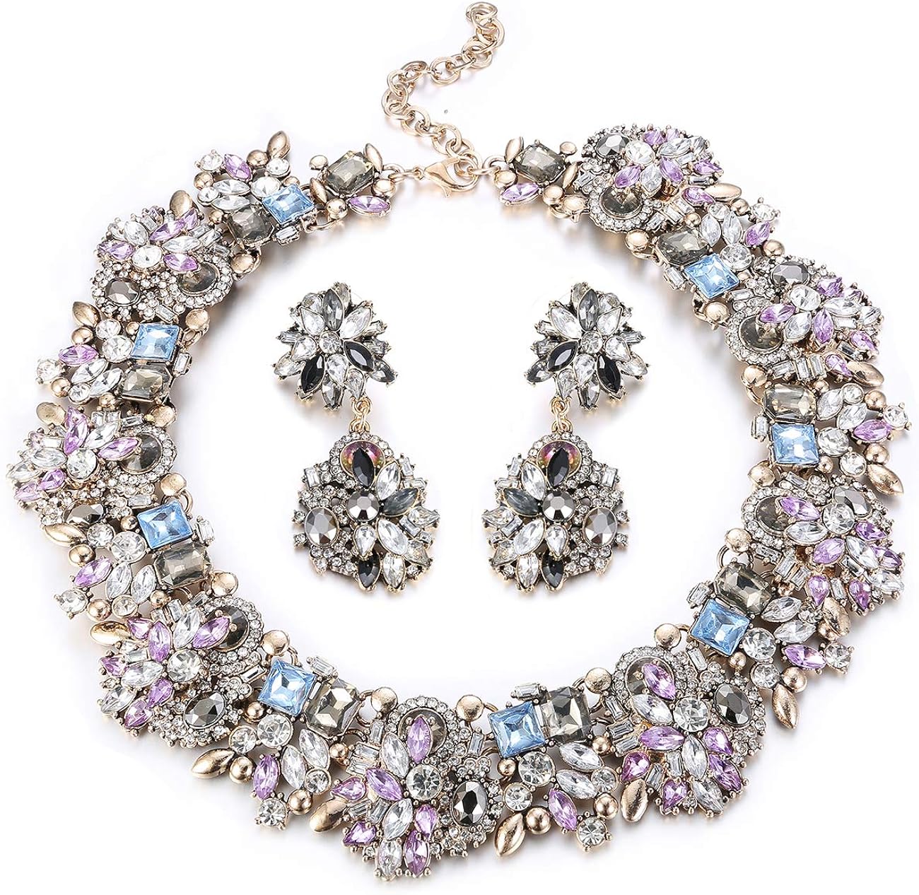 Udalyn Statement Necklace for Women Earrings and Necklace Set Rhinestone Vintage Fashion Costume Jewelry