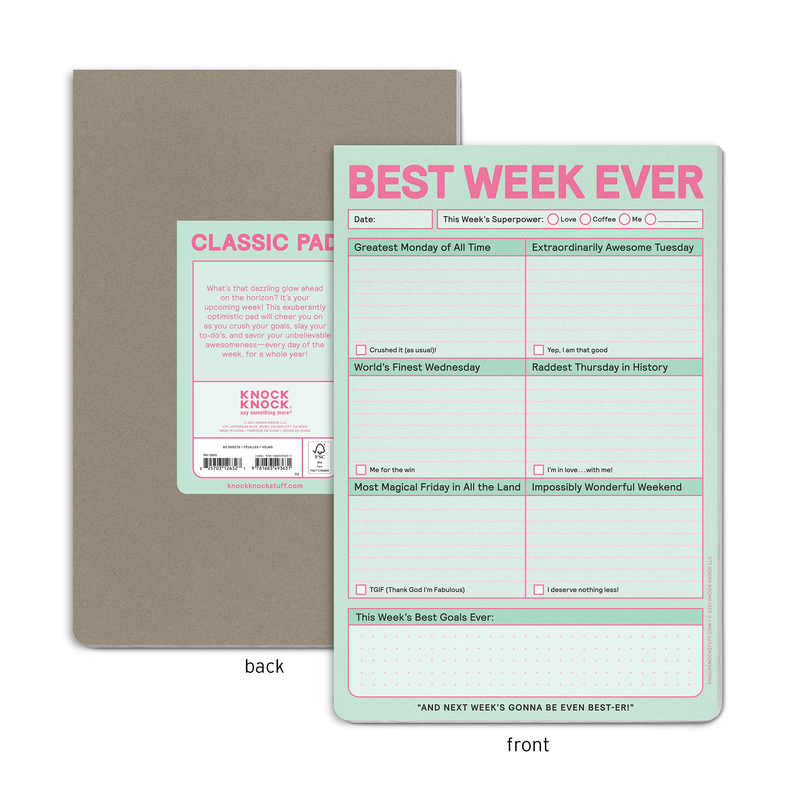 Knock Knock Best Week Ever-Block, Wochenplaner und Planungsblock für To-Do-Listen (Pastell-Version), 15,2 x 22,9 cm