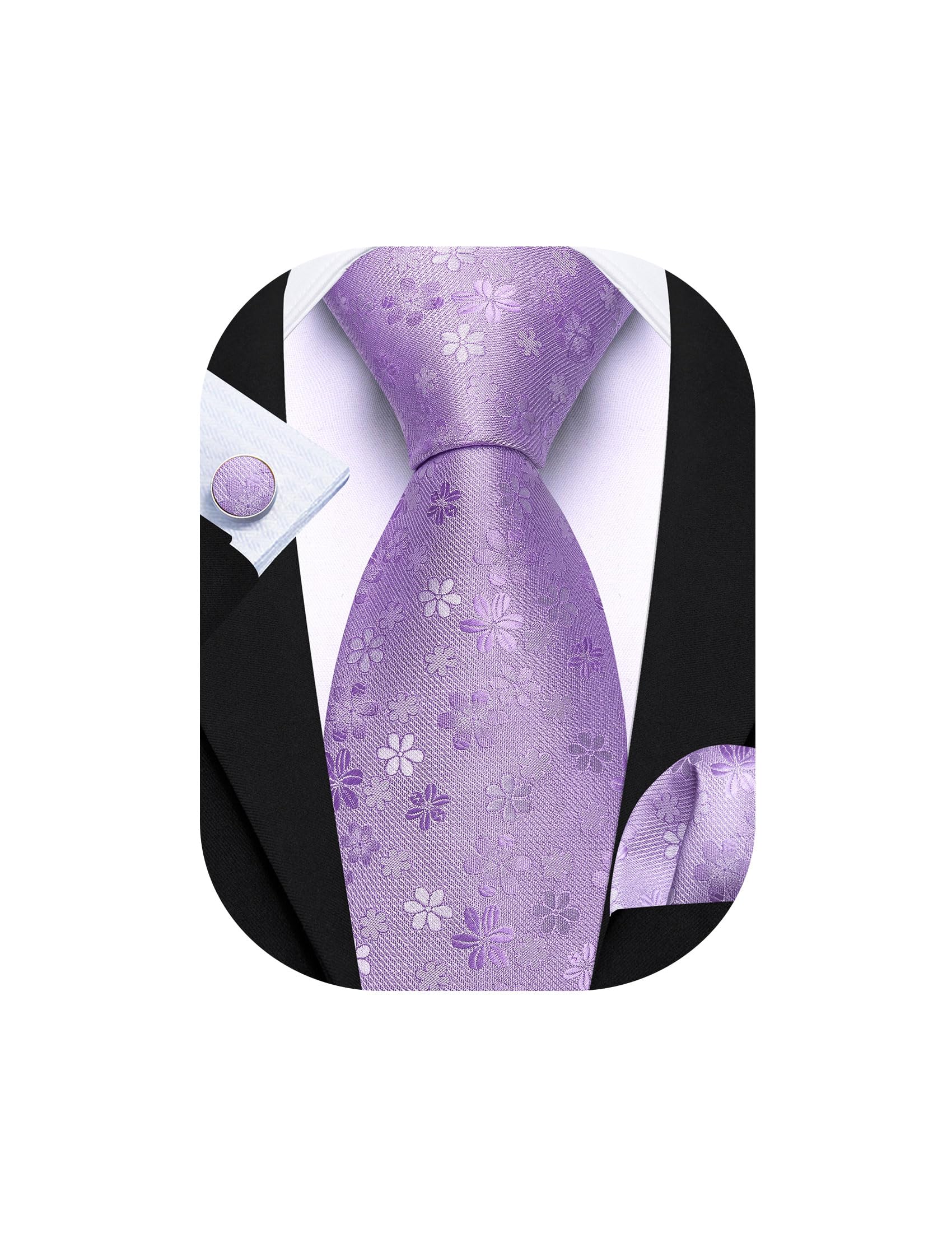 Barry.Wang Men Tie Set Floral Paisley Silk Necktie Pocket Square Cufflinks