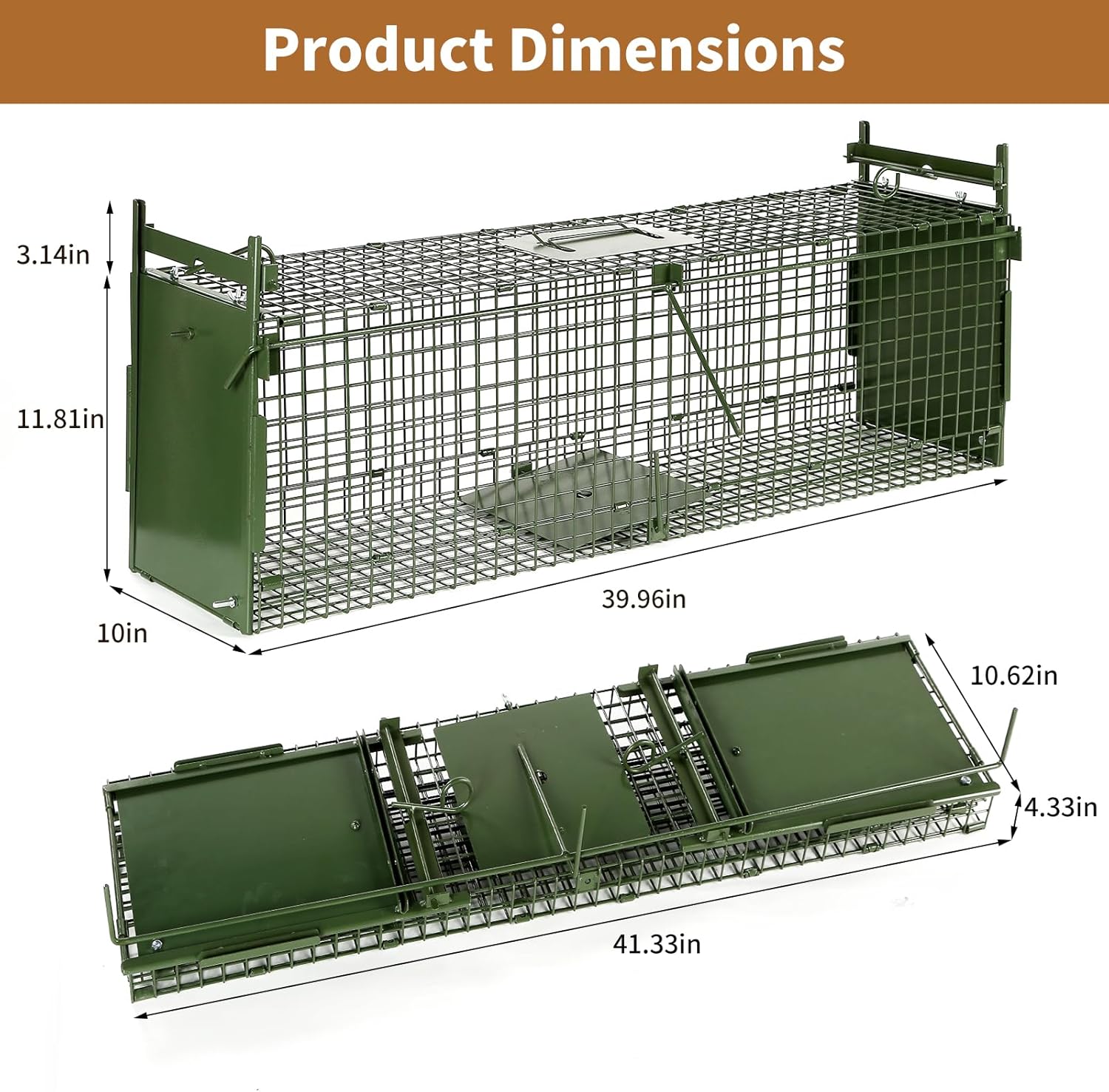 40” 2 Door Live Animal Trap, Easy Set and Release Animal Trap, Live Animal Trap Cage for catching Stray Cats, Raccoons, Squirrels, Rabbits, Moles, Groundhogs, Armadillos up to 17.6 lbs