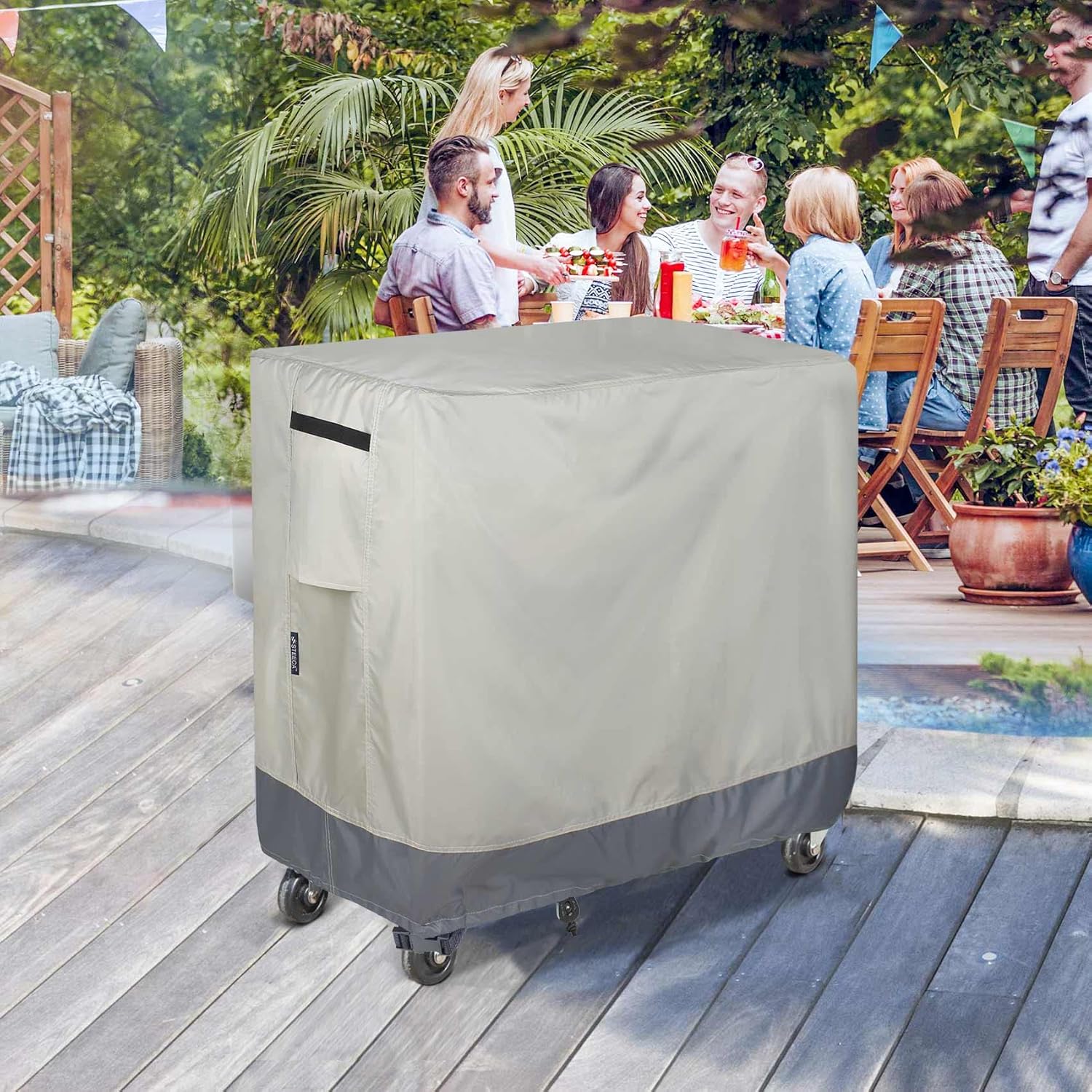 Waterproof Cooler Cart Cover Fits 80-100 Quart Patio Party Ice Chest Rolling Cooler, 40L x 20W x 34H inch