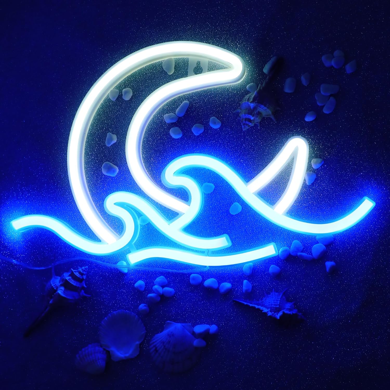 ENUOLI Anime Neon Sign Moon Over Sea Neon Light Twilight Wave LED Wall Signs for Room Decor Sunrise Sunset Anime Neon Light Moon Sign for Bedroom,Party, Living Room,Home Decor - Image 2