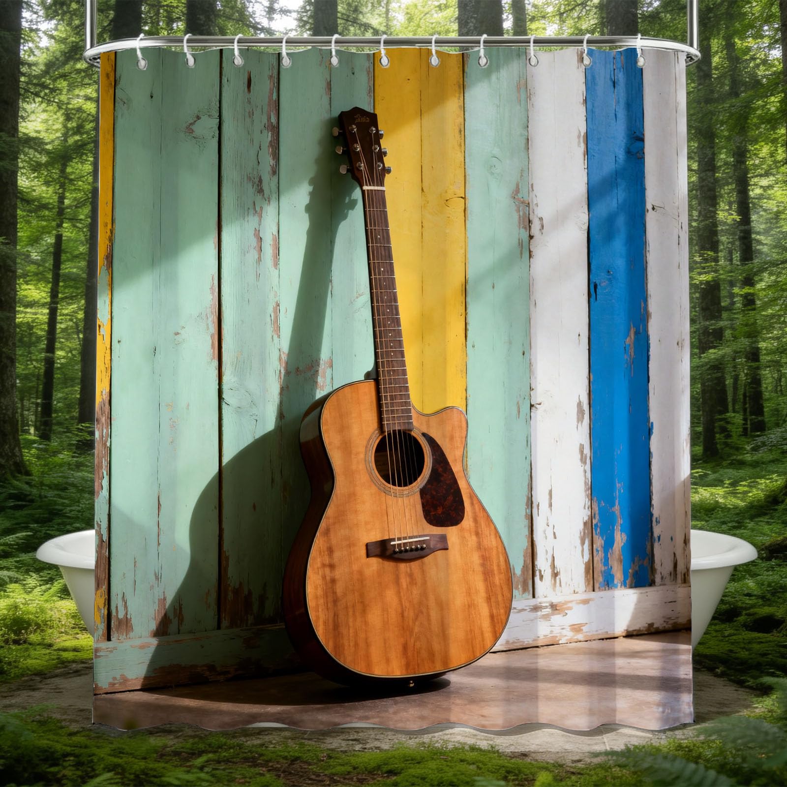 Hongduo 3D Guitar Shower Curtain for Stalls Bathtubs Musical Theme Bathroom Decor Shower Curtain Set Polyester Fabric Waterproof 120x180cm/48X71 Inch with Hooks