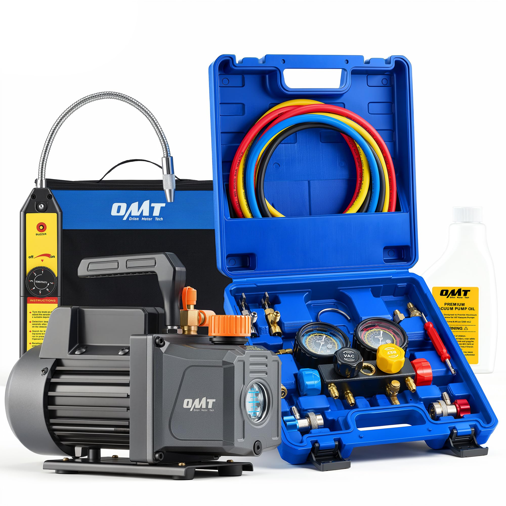 OMT 4 CFM 1/3 HP 1-Stage AC Vacuum Pump and Gauge Set for R134a R22 R410a