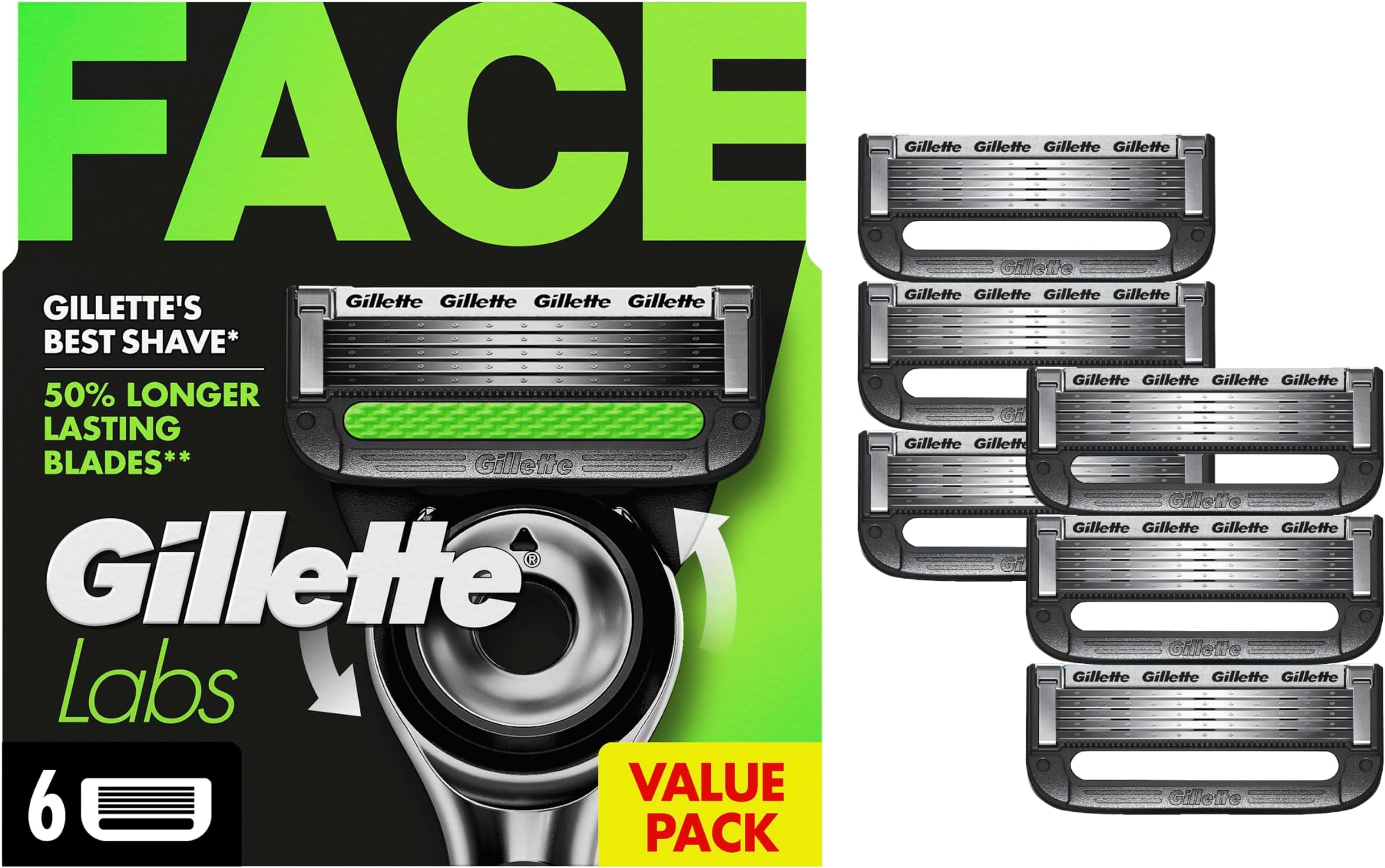 Gillette Labs Razor Blade Shaving Refills for Men, 6 count