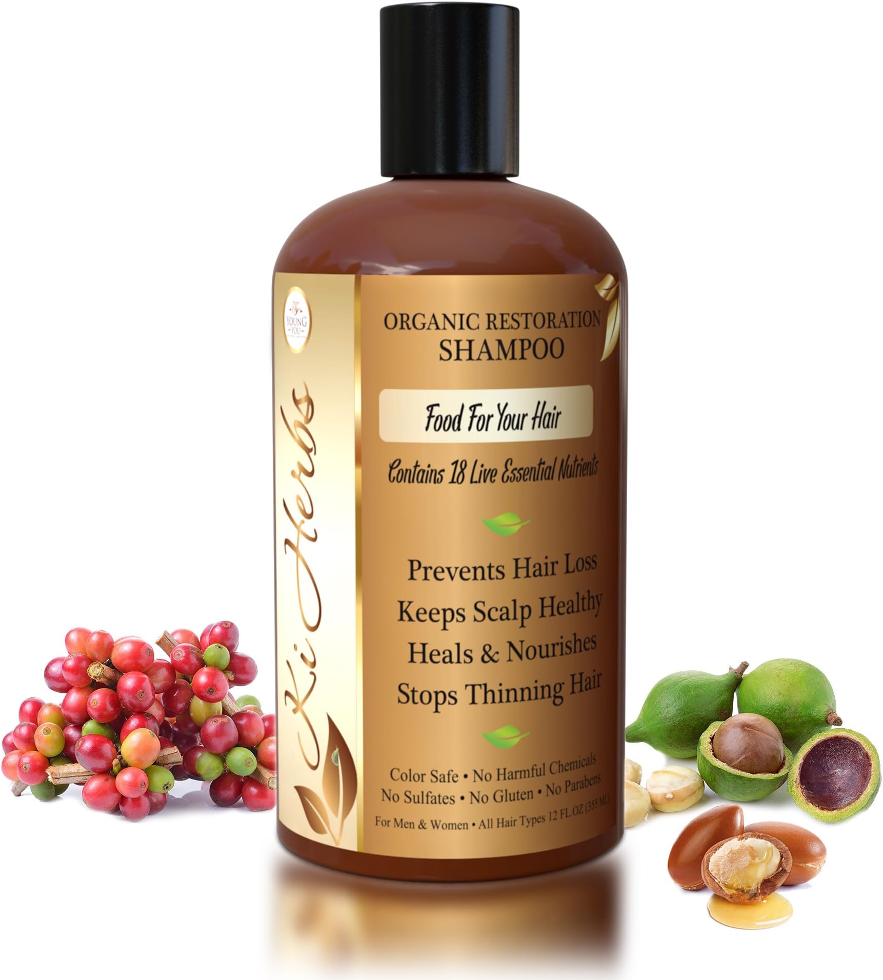 Ki Herbs Organic Shampoo Prevents Hair Loss, Restores Split Ends, Fights Premature Graying. With 18 Live Essential Nutrients “Food For Your Hair” (12OZ)