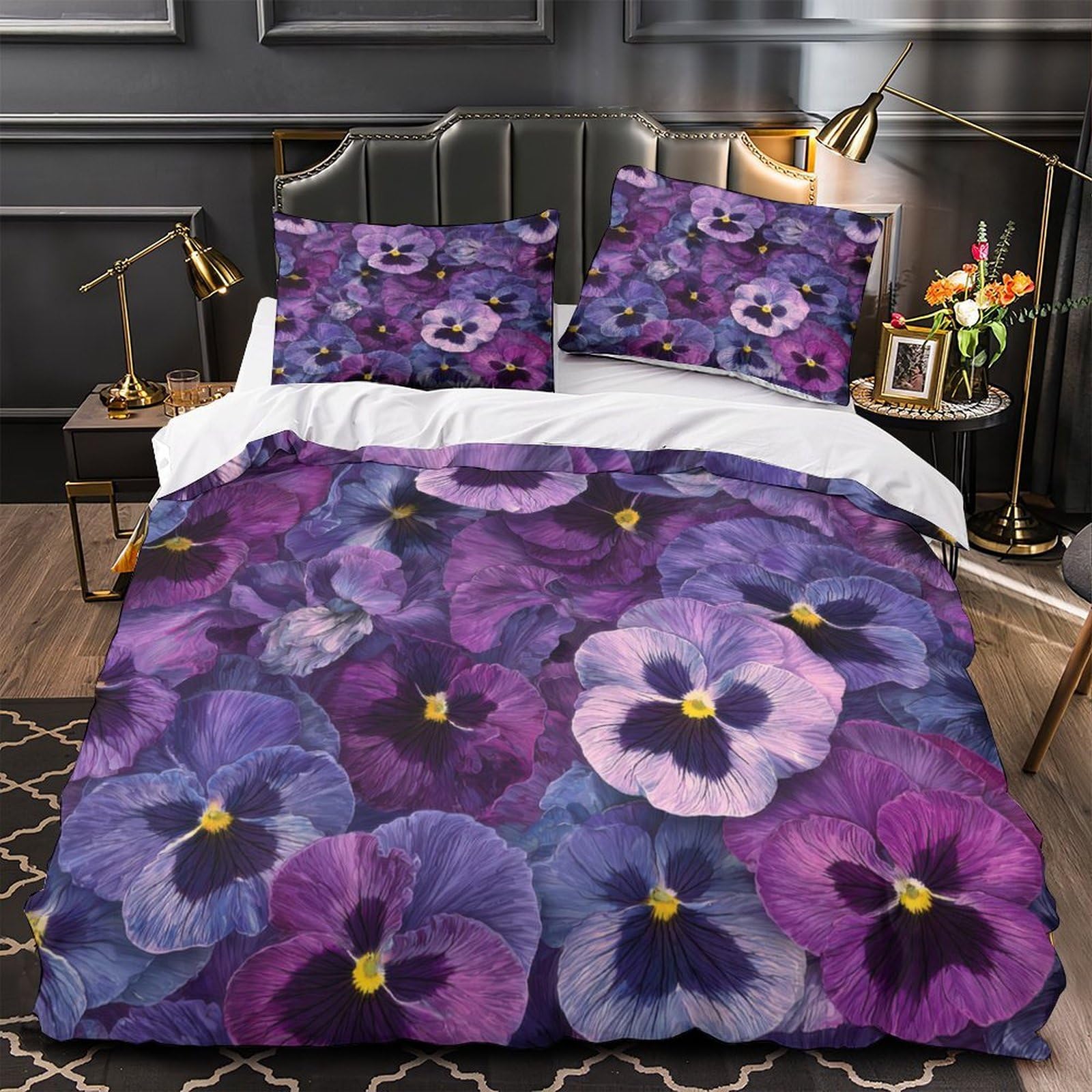 Parure de lit orchidée pourpre 220x240cm en microfibre avec housse de couette imprimée 3D