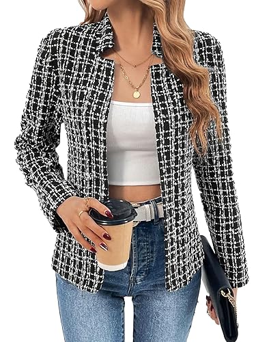 Mina Self 2026 Spring Women's Tweed Plaid Blazer Jacket -