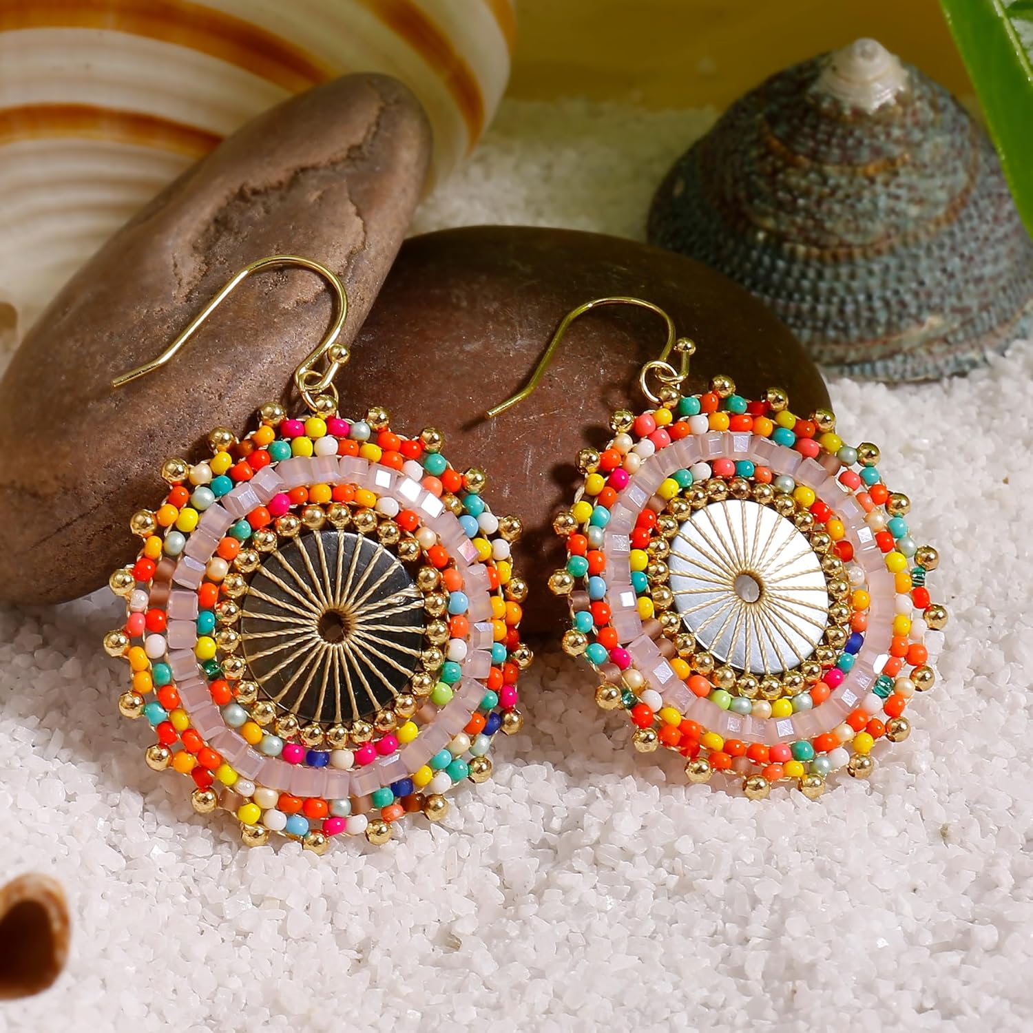 Colorful Bead Earrings For Women Summer Beach Handmade Bead Earrings Bohemia Hoop Dangle Earring For women - Image 3