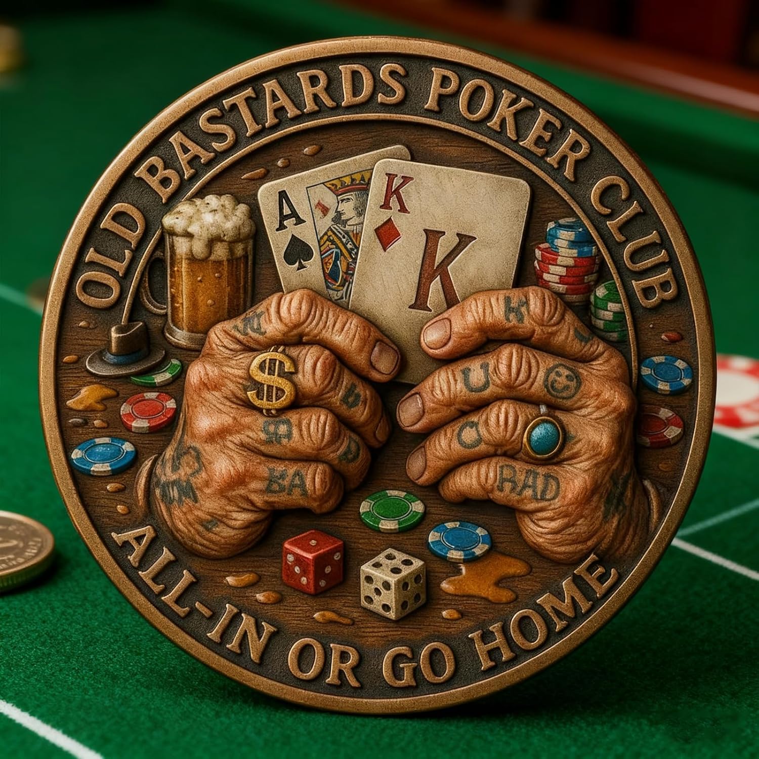 Old Bastards Poker Club – Challenge Coin, Funny Old Fucker Club Poker Coin, Double Design Unique Collectible Coin for Men, Husband, Dad (B-5PCS)