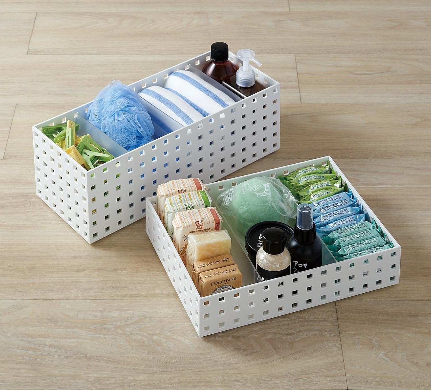 LIKE-IT S9025 Storage Case, Small Storage, Brix, 350 Middle L, Dividers and Name Tags, Width 5.5 x Depth 13.8 x Height 4.9 inches (14 x 35 x 12.5 cm), White, Made in Japan