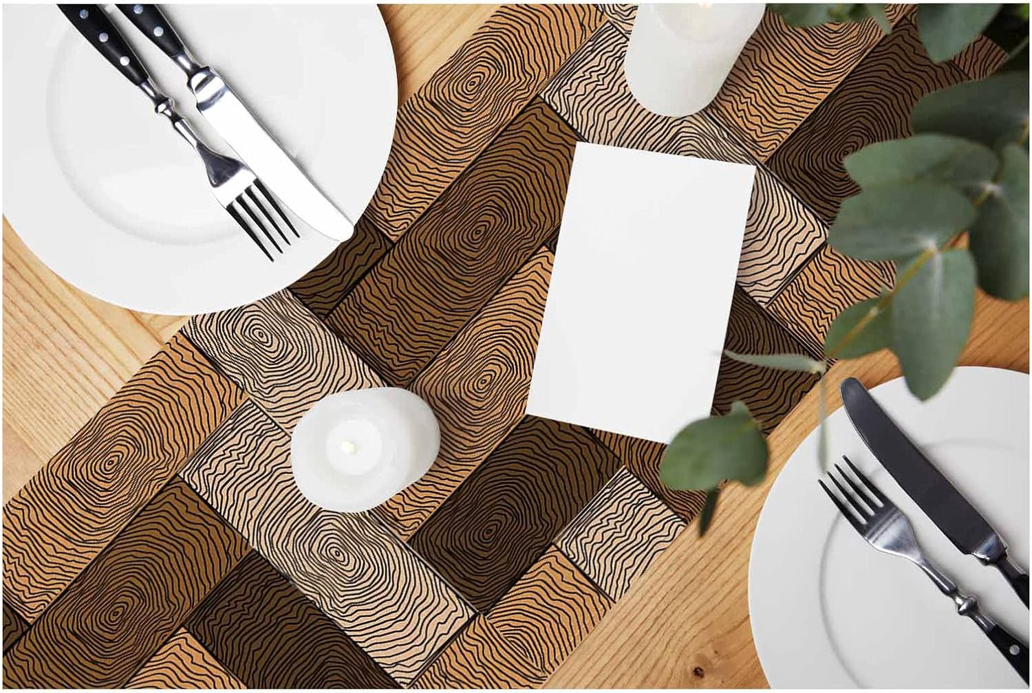 HOSNYE Table Runner Brown Wooden Colored Parquet,Cotton