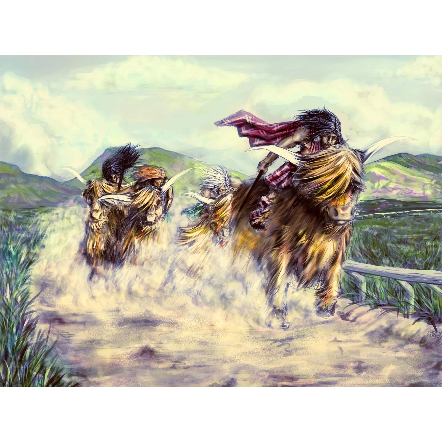 Wee Blue Coo Scottish Highland Cow Race Large Wall Art Poster Print Thick Paper 18X24 Inch