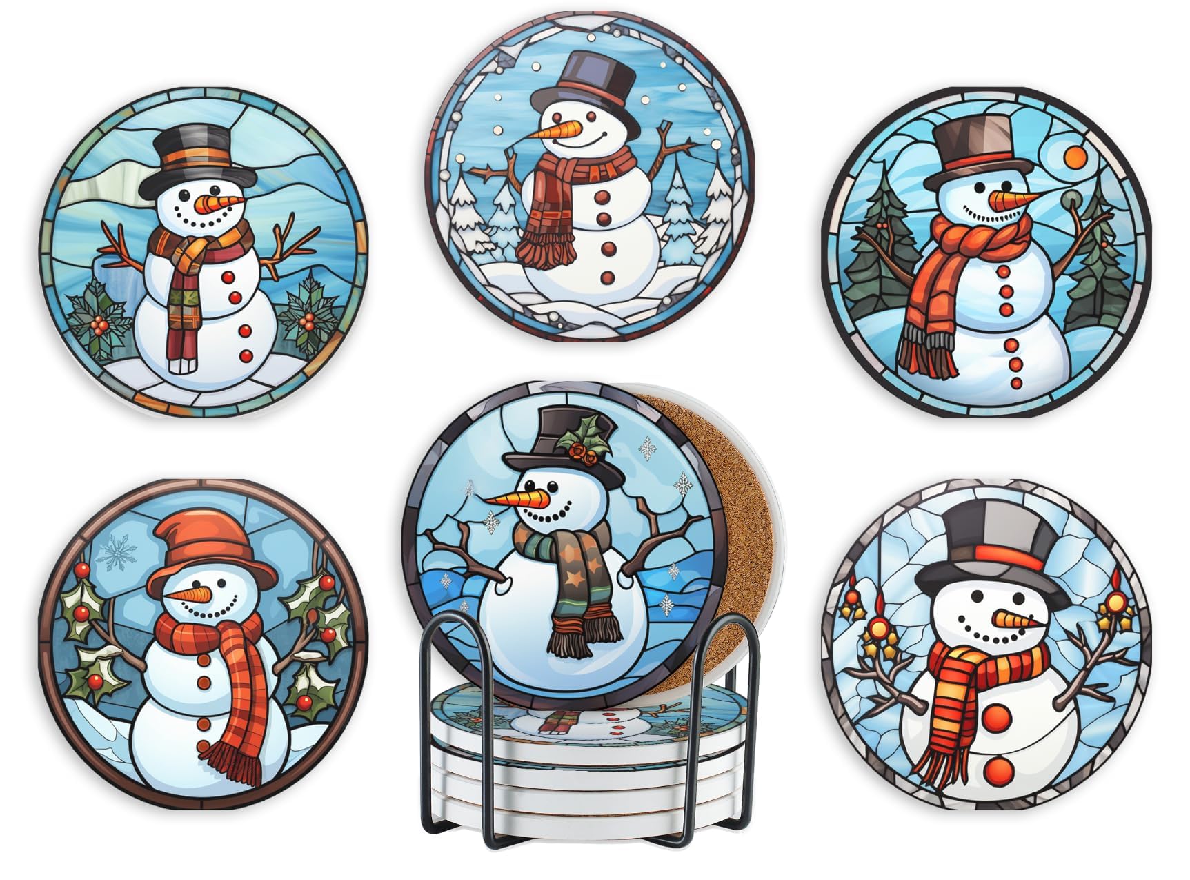 Regalos de muñeco de nieve para mujeres y hombres, posavasos de muñeco de nieve, decoración del hogar de invierno para cumpleaños, Navidad, Acción de Gracias, juego de 6, cerámica, absorbente con base