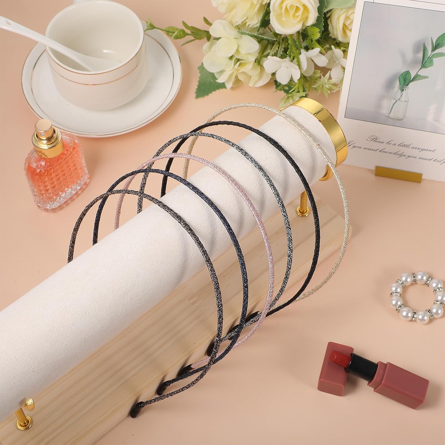 6 PCS Plastic Headbands for Women, 6 Colors 4mm Skinny Headband, No Slip Thin Headband Elastic Hair Hoop Holder Comfortable Hair Band Sparkly Hairs Accessories For Valentine's Day Lady Women - Image 3