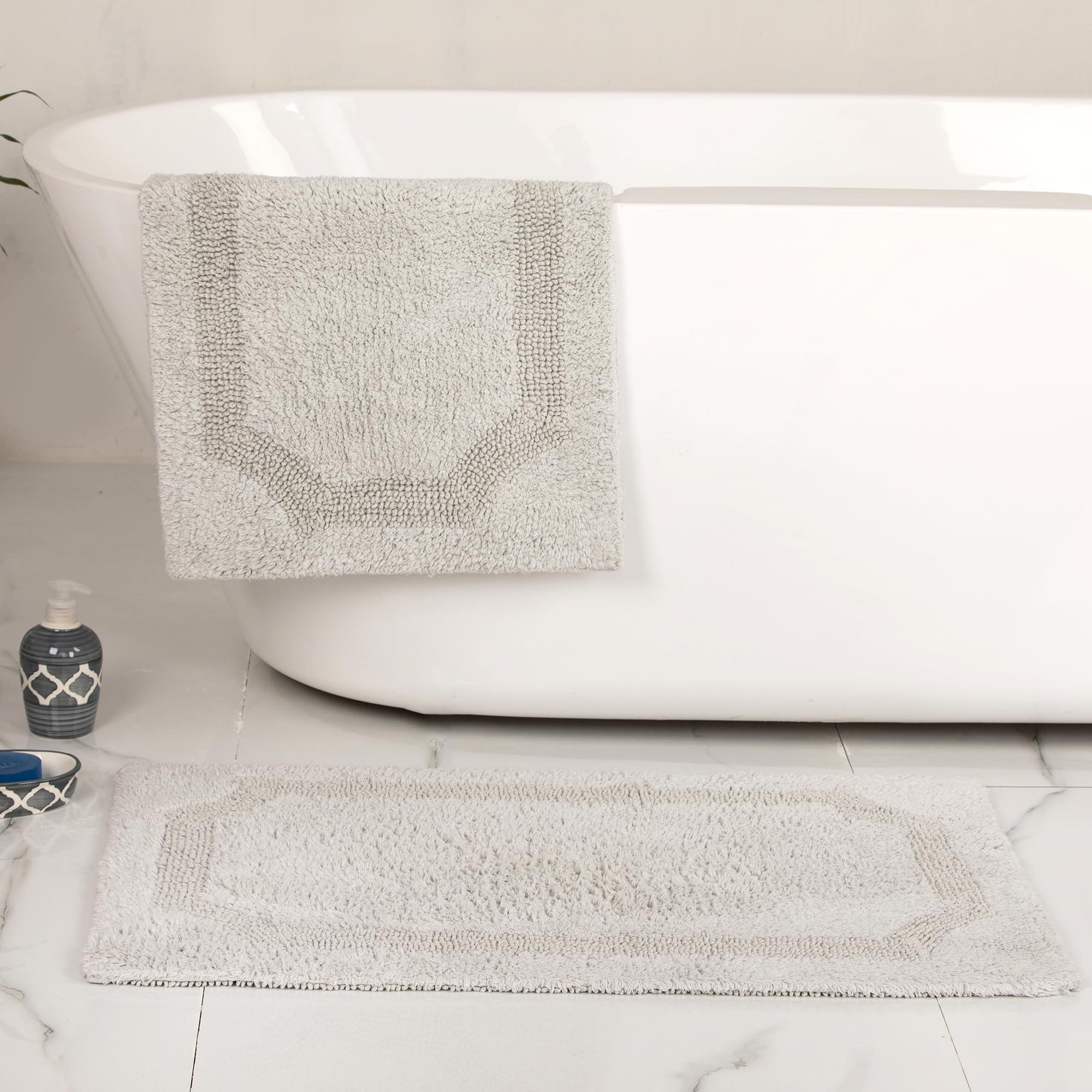 voyzz home Set of 2 Reversible Bath Rug 20x32 inch -17x24 inch | 100% Cotton Hand Tufted Soft & Absorbent Bath Mat|Washable Quick Dry Shaggy Shower