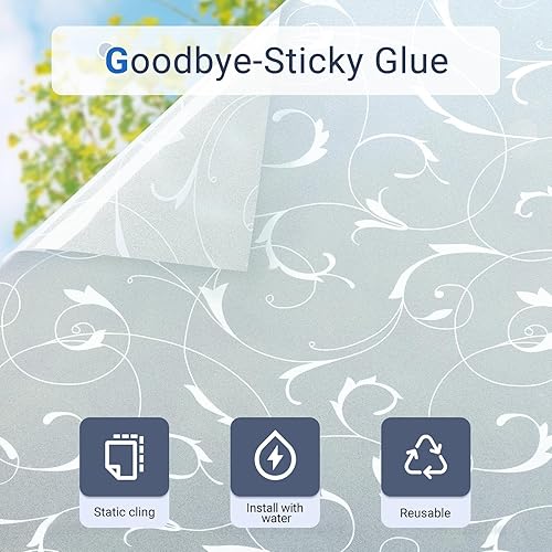 Miniatura 3 de rabbitgoo Película decorativa de privacidad para ventana, película decorativa de vidrio esmerilado de adherencia estática, adhesivo de privacidad