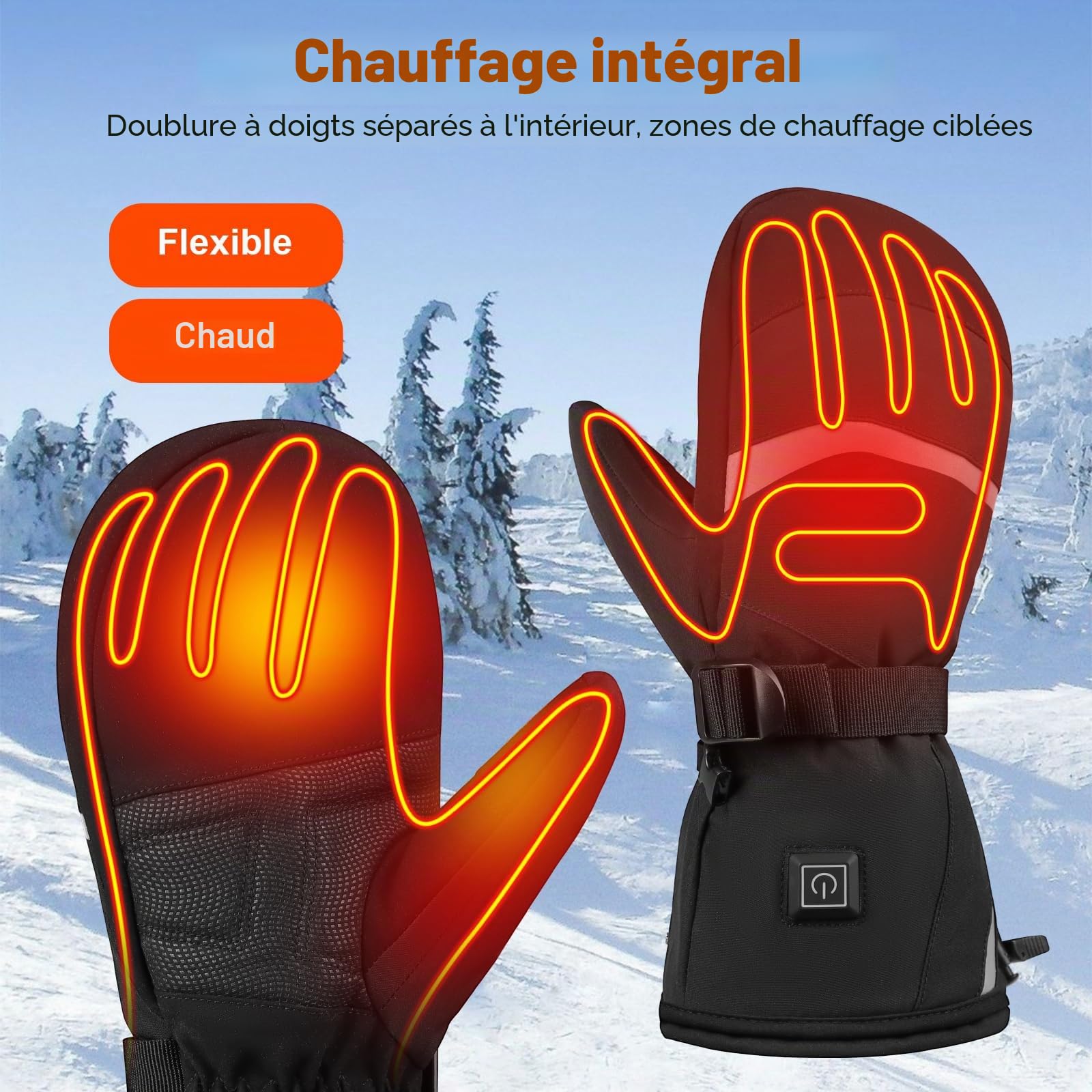 Gants Chauffants avec Écran Tactile, 3000 mAh Gant Chauffant Rechargeables Isolants d'hiver pour Femmes et Hommes, 3 Températures, Imperméables, Antidérapants, C