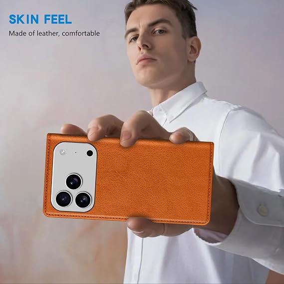 for iPhone 17 Pro Wallet Case with [RFID Blocking] Card Slot Stand Strong Magnetic Leather Flip Fold Protective Phone Case for iPhone 17 Pro Case Wallet(Brown-6.3 inch)