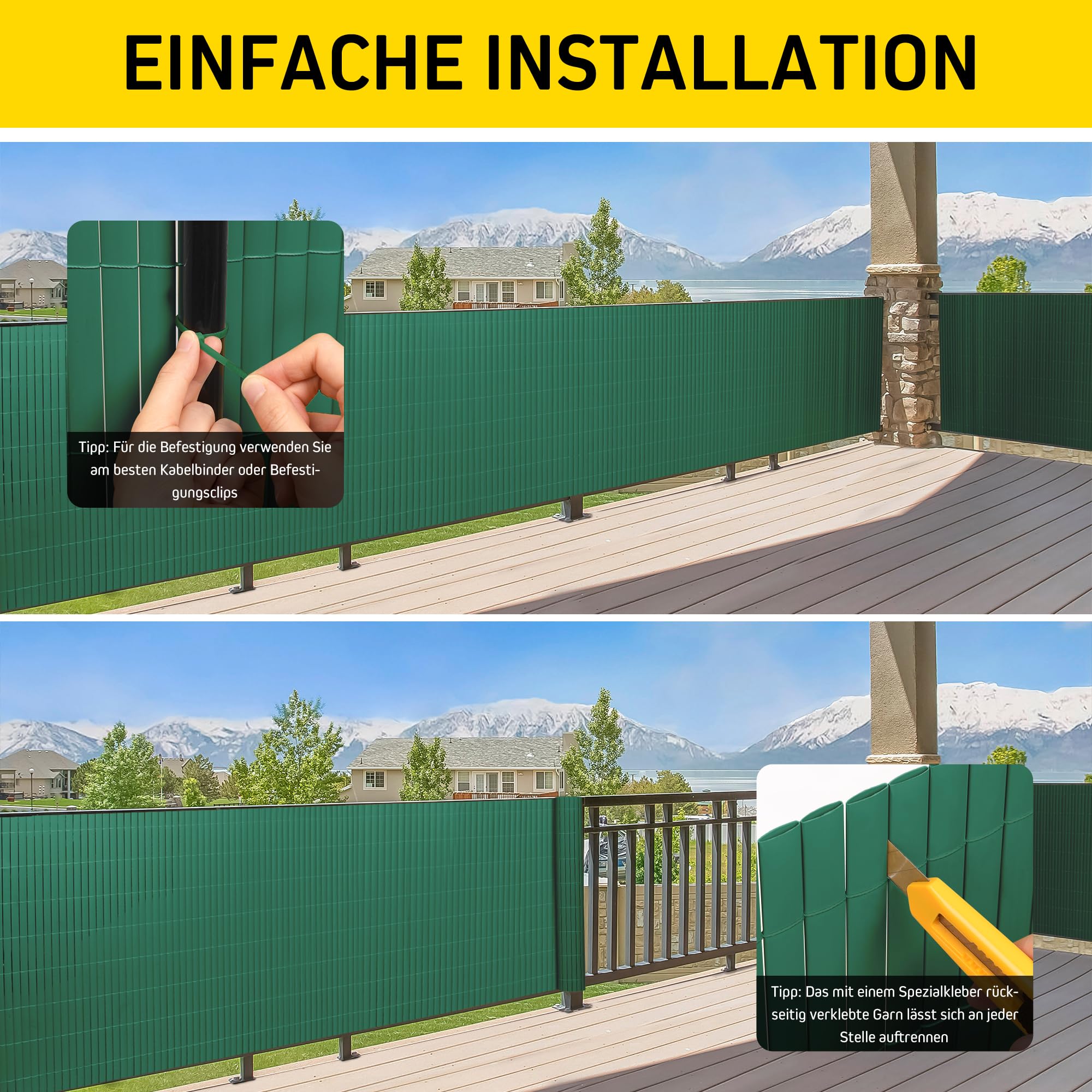 Jarolift Canisse en PVC Brise Vue 180 x 400 cm Vert Résistant aux UV et Intempéries