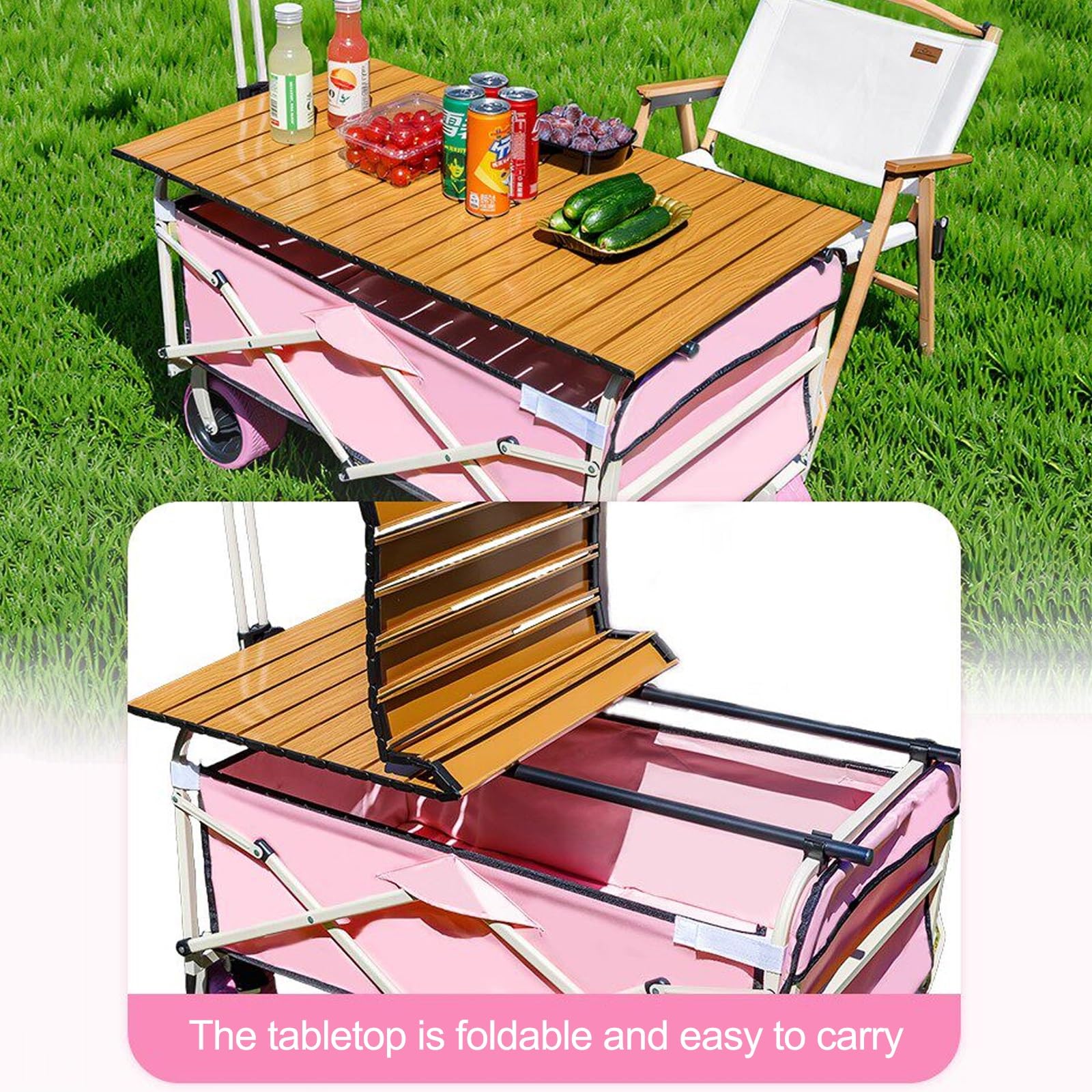 Faltbarer Outdoor-Händlerwagen mit Baldachin, kommerzieller mobiler Street Food Cart Präsentationsständer mit feststellbaren Rädern für Markt, Street Food, Camping, Veranstaltungen
