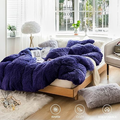 Miniatura 9 de JOYPOINT - Juego de funda de edredón de felpa de pelo largo ultra suave