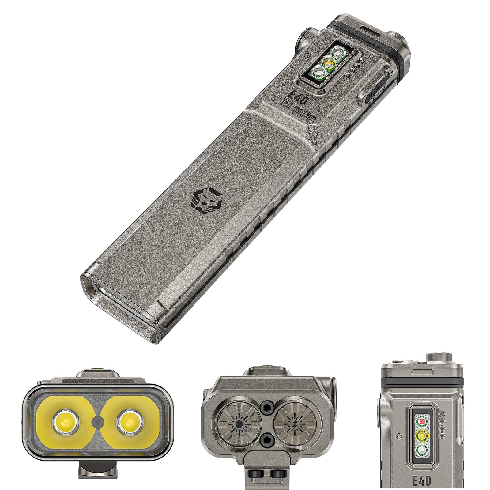 RovyVon E40 Titanium EDC Flashlight 365nm UV, Red Light and White
