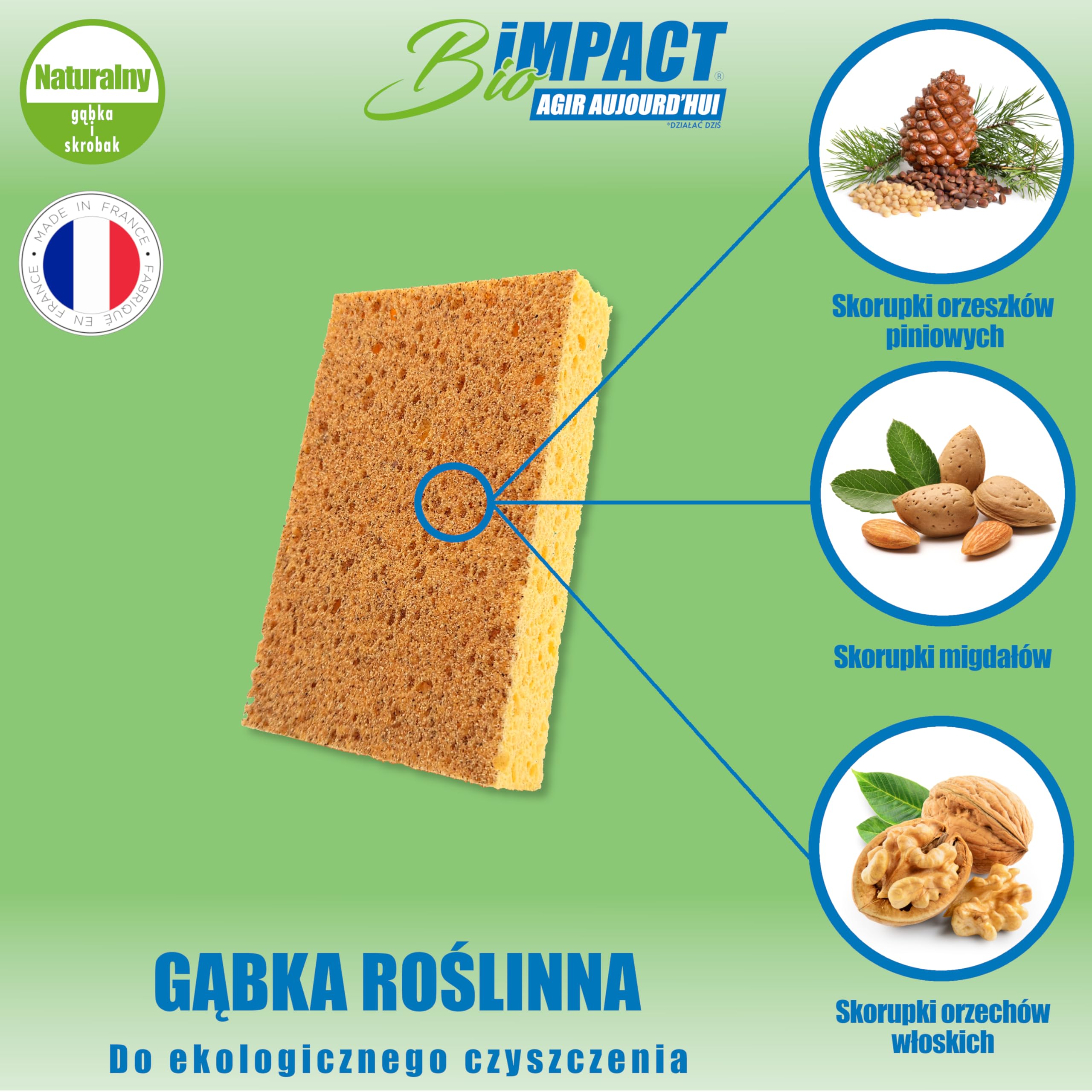 Gąbka do naczyń wielokrotnego użytku, zestaw 4, Naturalny, drapana bez zarysowań, wyprodukowana we Francji