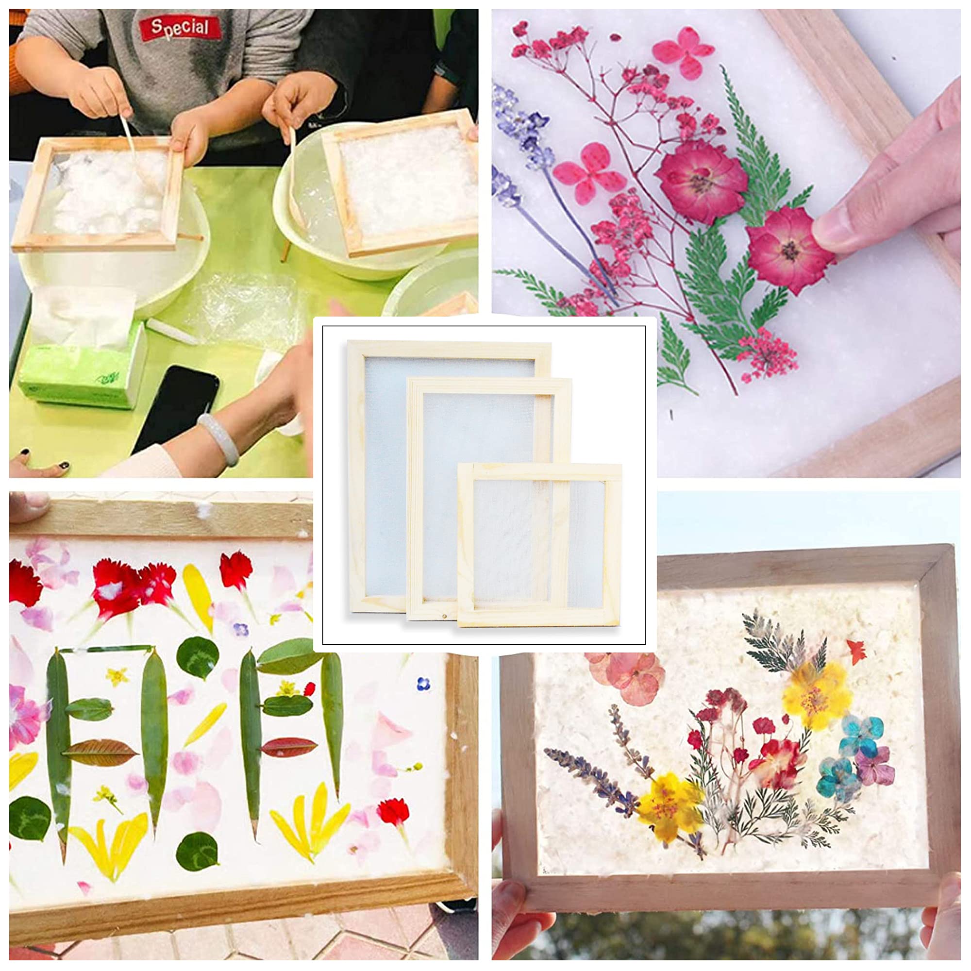 Cayway 10 Pz Pantalla para Fabricación de Papel, Marco de Molde de Papel de Madera con Flores Secas