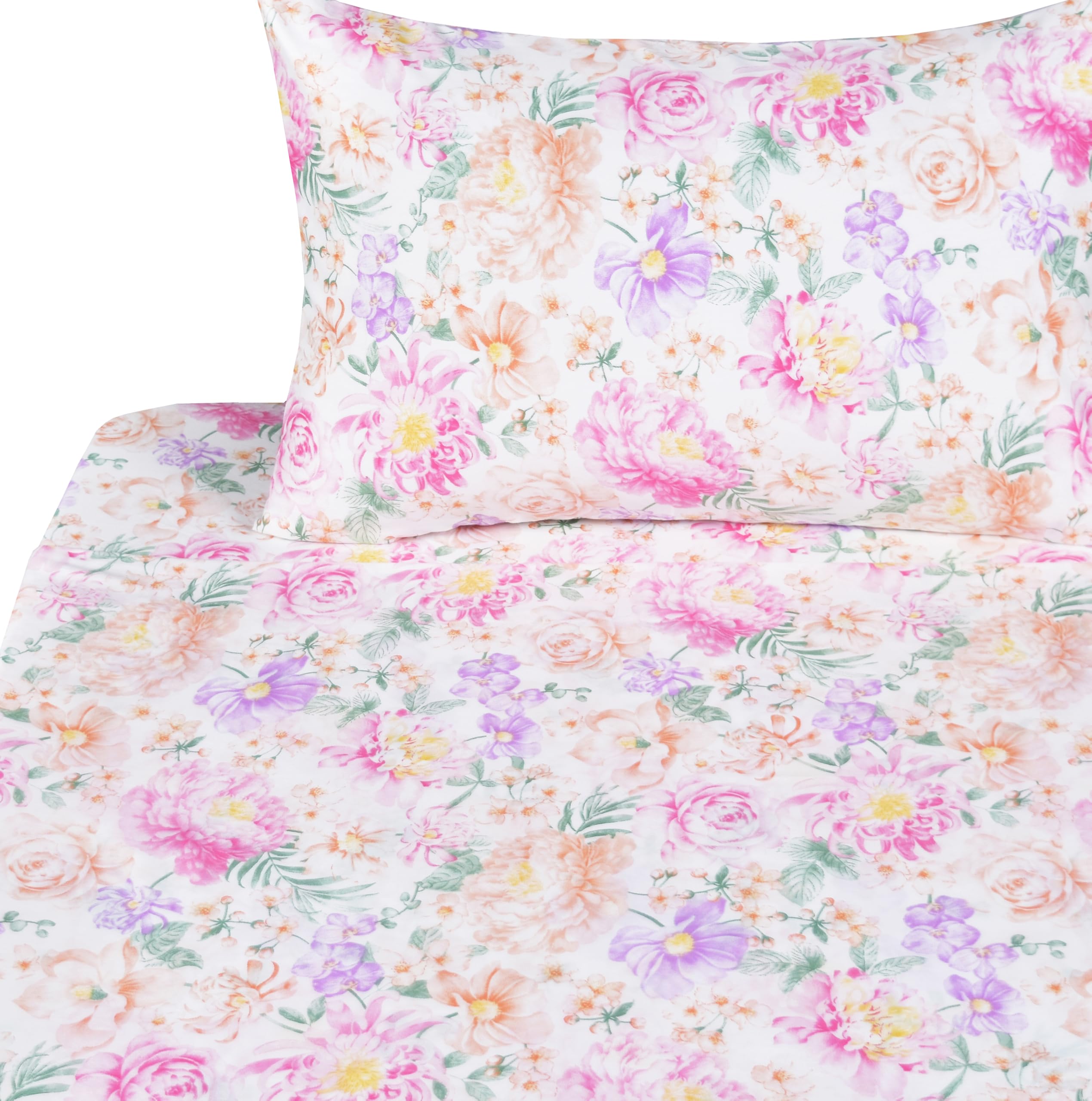 J-pinno Pink Purple Various Floral Flower Bloom Twin Sheet Set Girls Kids Teens Bed Bedroom Decoration Gift 100