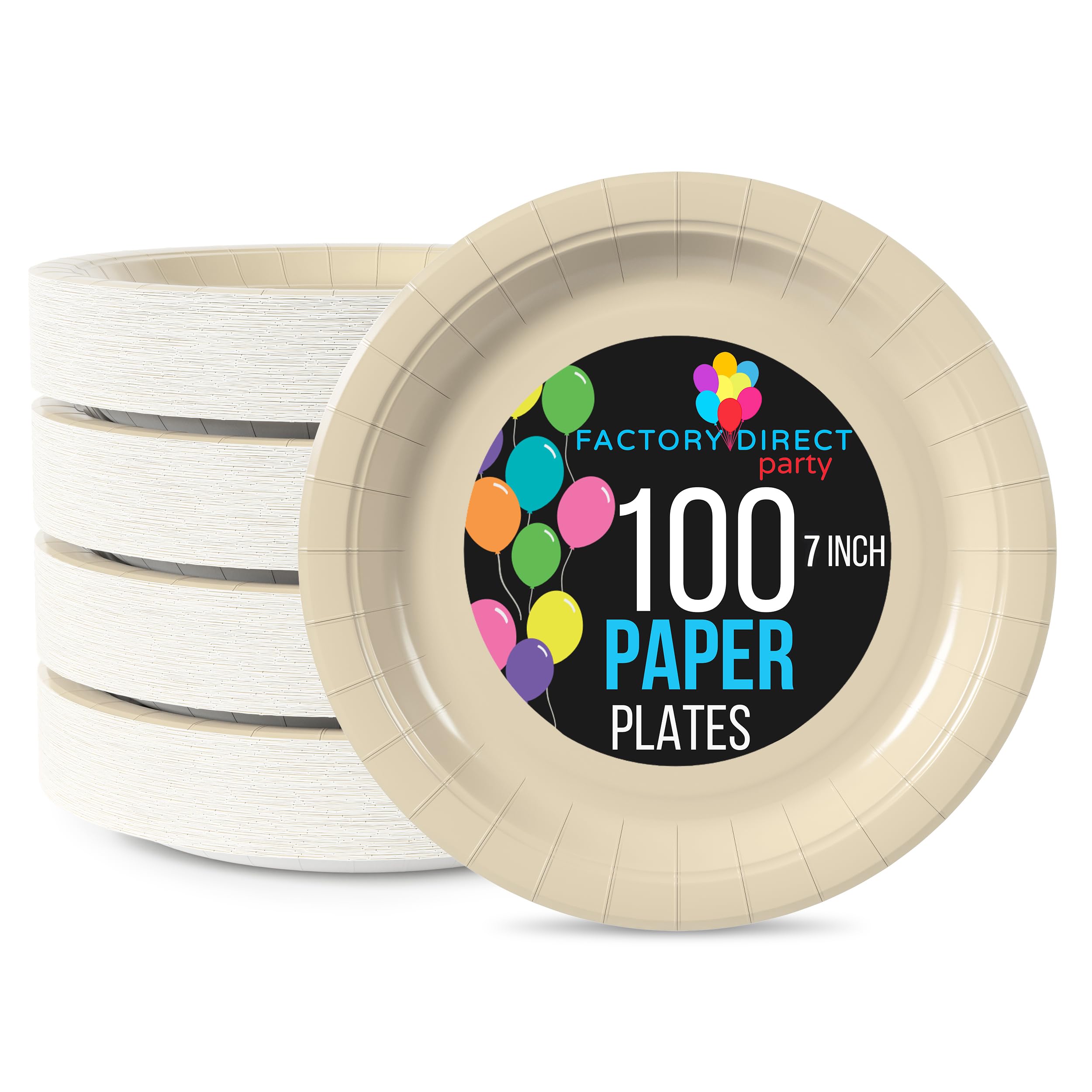 Exquisite Party Solids Ivory Paper Plates Disposable Heavy Duty 7 Inch Ivory Disposable Plates For Party 100 Pcs Heavy Duty 350 GSM, Birthday Supplies
