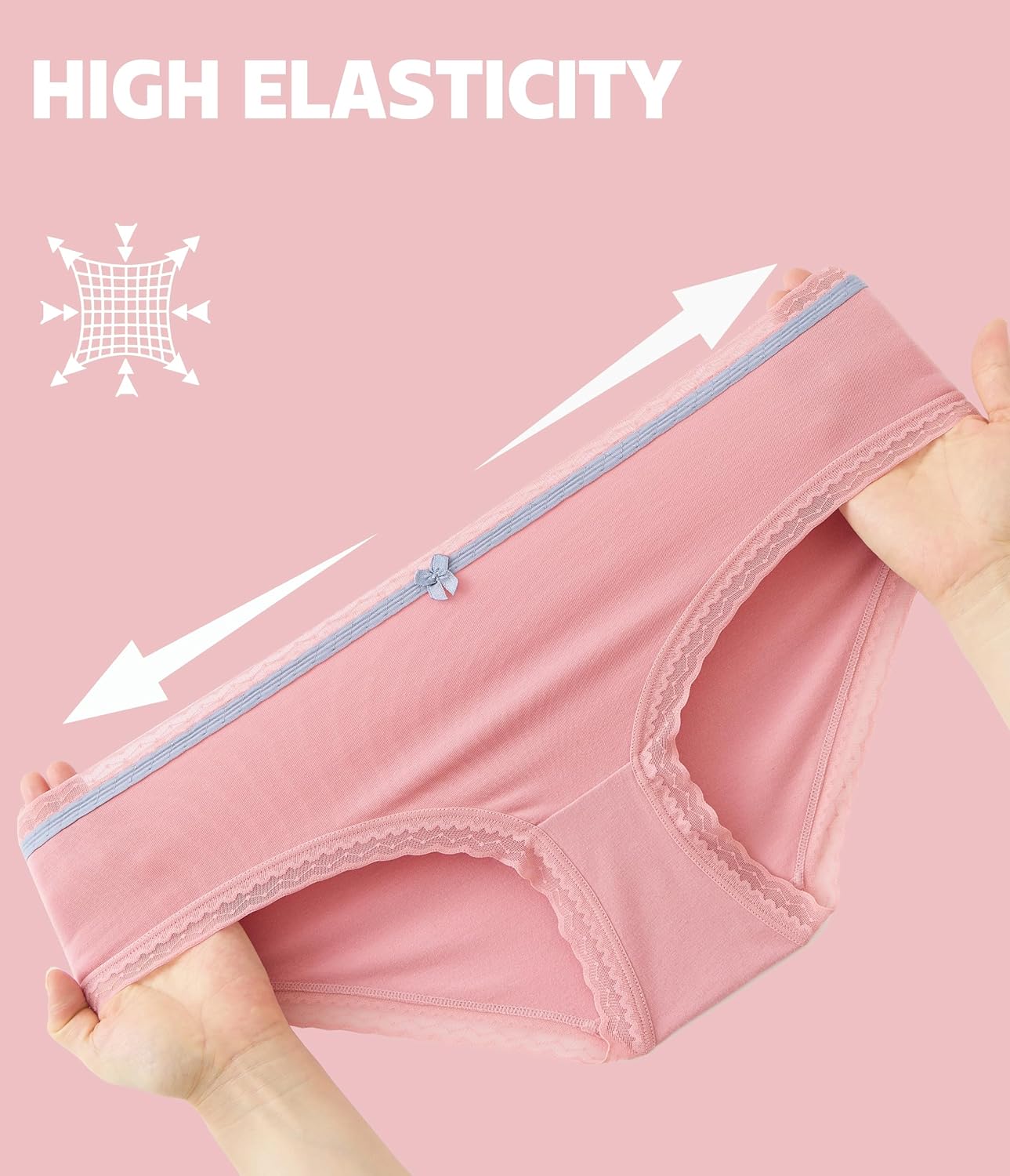 ANLIQI Cotton Underwear for Women Lace Trim Hipster Panties Soft & Cute Breathable Bikini Briefs Undies with Bow Multipack - Image 4