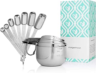 Stainless Steel Measuring Cups and Spoons, Set of 13 Pieces: Durable, Elegant All-in-One Kitchen Measuring Set for Dry and Liquid Ingredients - 7 Stackable Spoons and 6 Nesting Cups for Easy Storage - coolthings.us